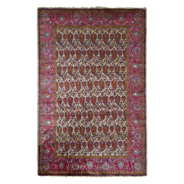 Textile Hand-Knotted Antique Kashan Persian Rug in Red Paisley Pattern For Sale - Image 7 of 7