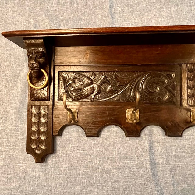 Antique Gothic Lions Head Wall Shelf Coat & Hat Rack For Sale - Image 9 of 18