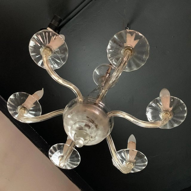 Mid 20th Century Midcentury Clear Murano Art Glass Chandelier For Sale - Image 5 of 11