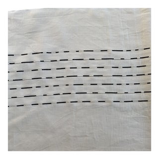 Designers Guild Off White and Black Embroidered Stripe Linen Fabric Remnant For Sale