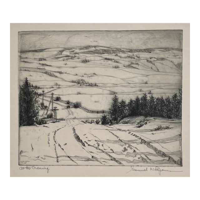 1935 Samuel Popkins at the Crossing Winter Etching For Sale