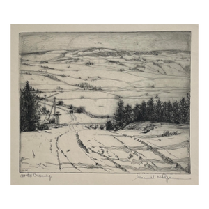 1935 Samuel Popkins at the Crossing Winter Etching