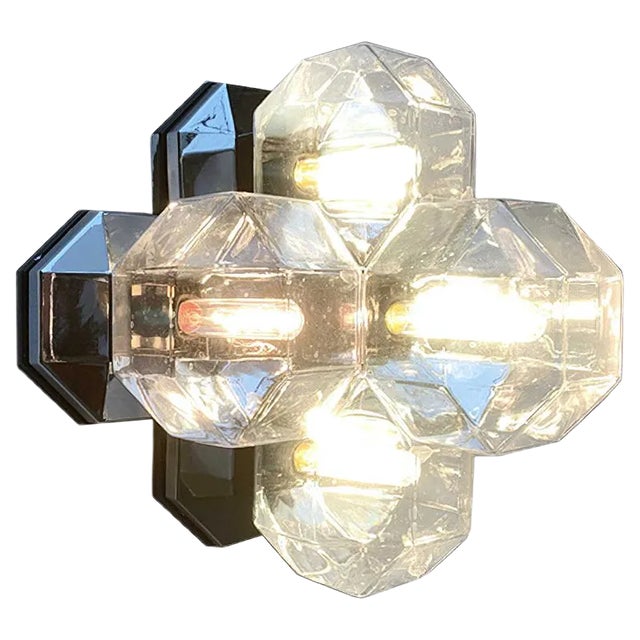 Vintage German Space Age Chrome & Glass Wall or Ceiling Lamp by Motoko Ishii for Staff For Sale