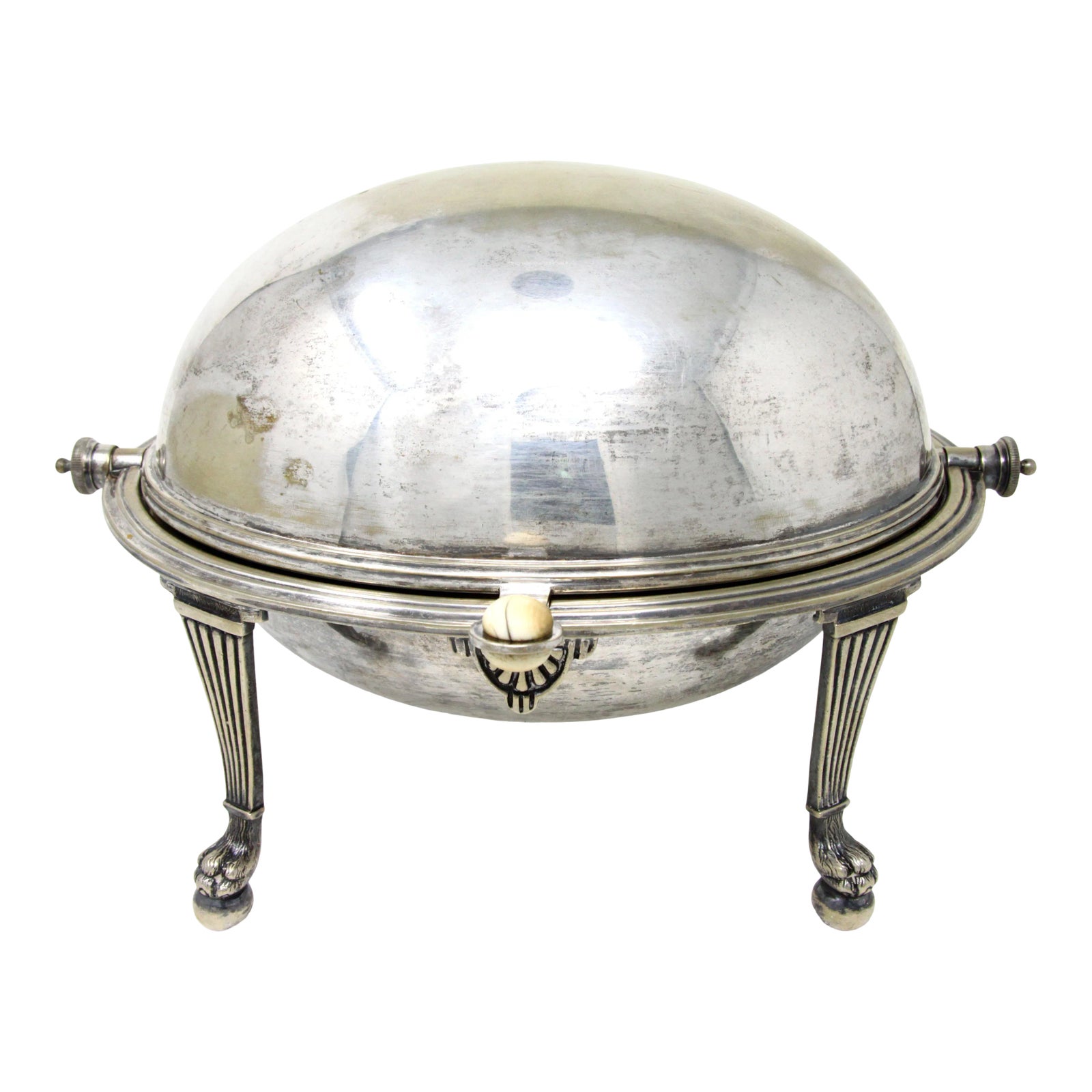 Antique English Silverplate Domed Lidded Server With Lion Paw Feet
