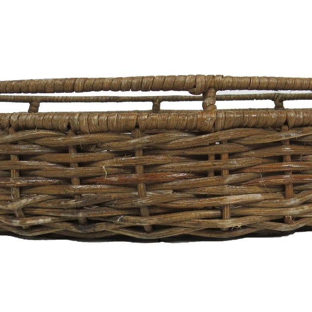 Brown Vintage Wicker Woven Rattan Round Serving Tray With Rattan Wrapped Rail For Sale - Image 8 of 9