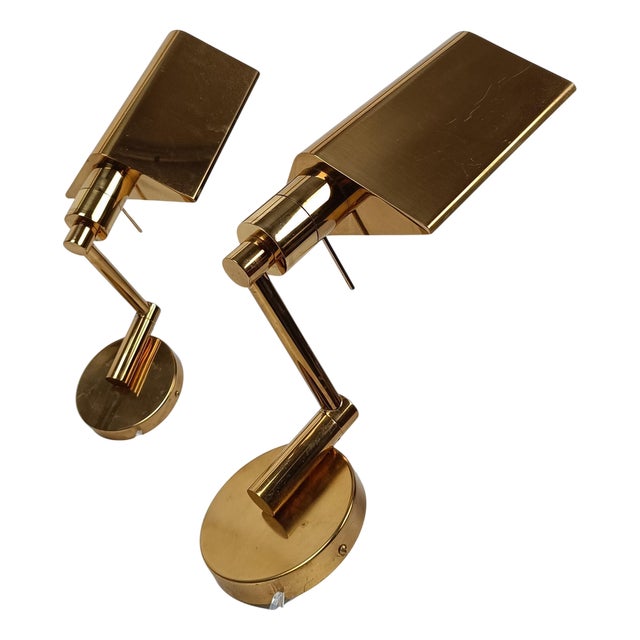 Brass-Plated Adjustable Reading Wall Lights with Swing Arms, Italy, 1970s, Set of 2 For Sale