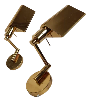 Brass-Plated Adjustable Reading Wall Lights with Swing Arms, Italy, 1970s, Set of 2