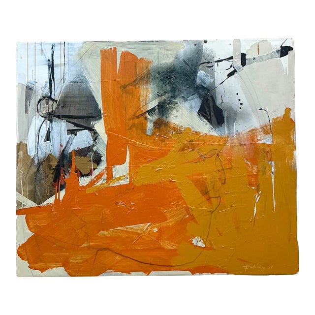 Vintage Boho Abstract Oil on Canvas For Sale