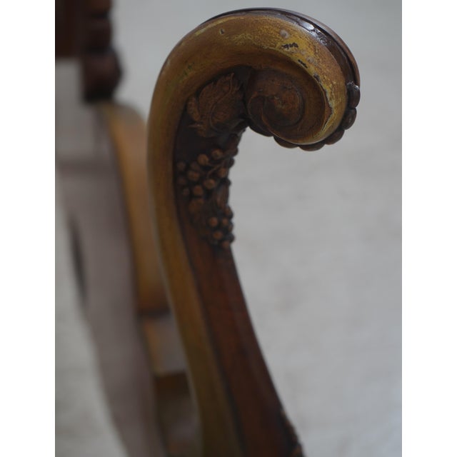 Pair of Vintage Paint Decorated French Style Carved Twin Beds For Sale - Image 9 of 18