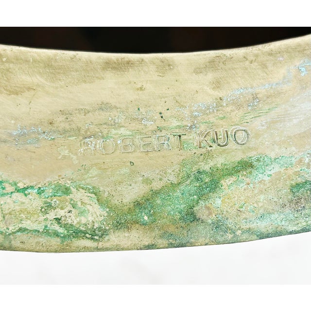 Robert Kuo Metal Indian-Style Drum Side Tables, Pair Offered for sale is a pair of hammered metal Indian-style drum tables...