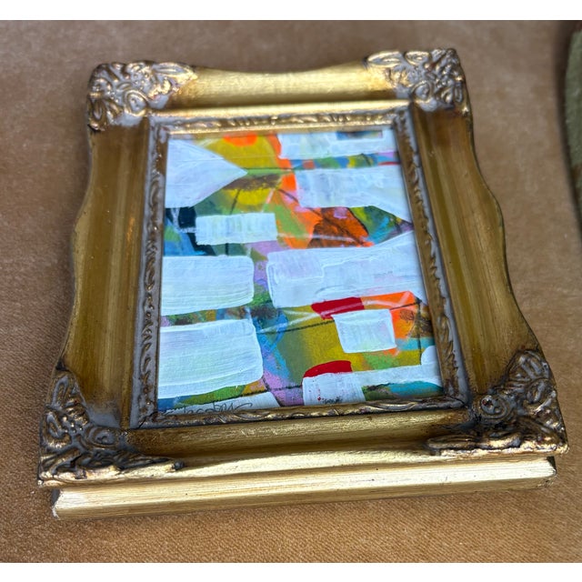 2025 Abstract Cityscape in White and Red in Vintage Gold Frame For Sale - Image 4 of 4