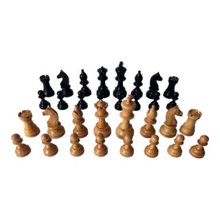 1940's French Wooden Chess Set+ Box-E.S. Lowe Co. For Sale