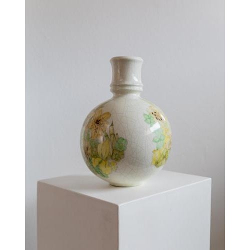 Vintage Ceramic Vase with Green and Yellow Floral Design from Ernestine, Italy, 1960s For Sale - Image 6 of 12