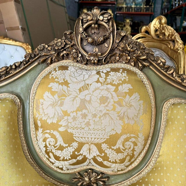 French Rococo Style Golden Sofa With Gold Details For Sale In Miami - Image 6 of 6