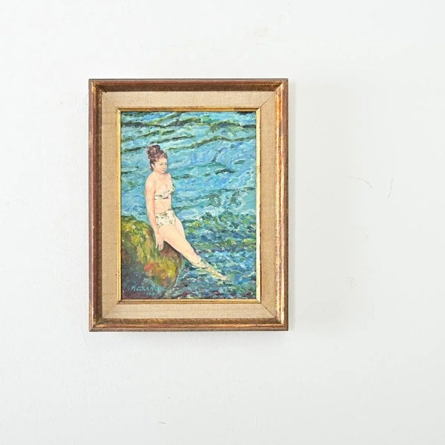 French Vintage Framed Portrait of a Lady Swimming For Sale In Baton Rouge - Image 6 of 8