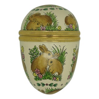 Halcyon Days Enamels England Easter Bunny Rabbit Egg Trinket Pill Box 2" For Sale