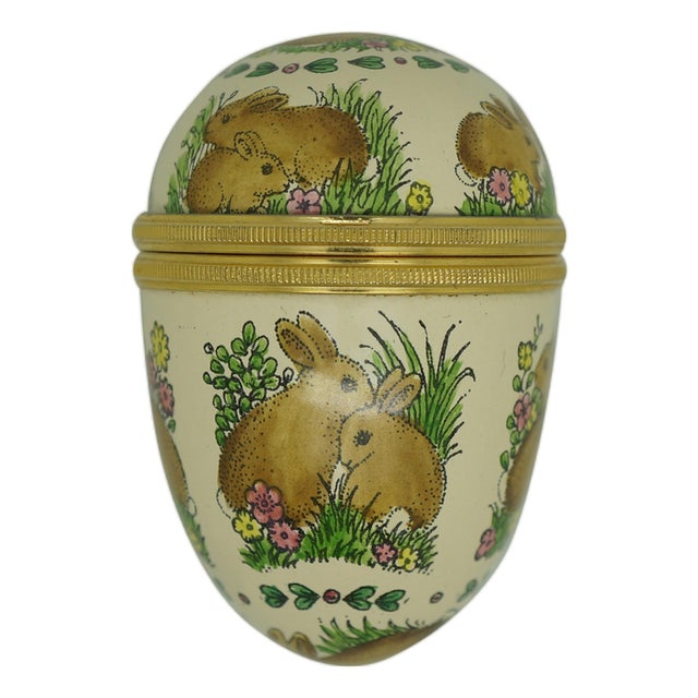 Halcyon Days Enamels England Easter Bunny Rabbit Egg Trinket Pill Box 2" For Sale