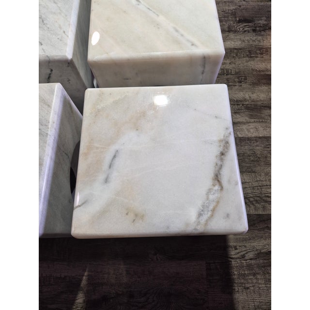2000 - 2009 Noir Side Table Set Carved From a Solid Block of Bianco Crown Marble For Sale - Image 5 of 12