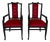 Italian Armchairs in Black Lacquered Wood and Red Velvet, 1980s, Set of 2 For Sale
