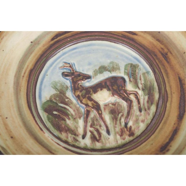 Vintage Round Stoneware Dish with Relief of Deer by Knud Kyhn for Royal Copenhagen, 1970s For Sale - Image 3 of 5