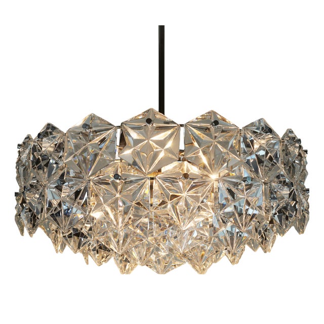 Mid-Century Chandelier in Crystal Glass and Chrome Plated Metal with 66 Glass Prisms from Kinkeldey, 1960s For Sale