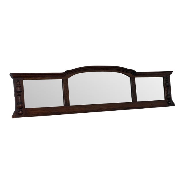 Vintage Three-Panel Wall Mirror With Arched Crest and Turned Wood Frame For Sale