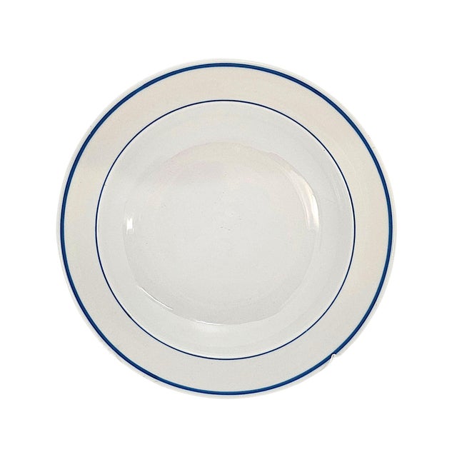 White 1970s Modern Alföldi Blue Band Alf5 Hungarian Porcelain Rimmed Soup Bowls, Set of 8 For Sale - Image 8 of 10