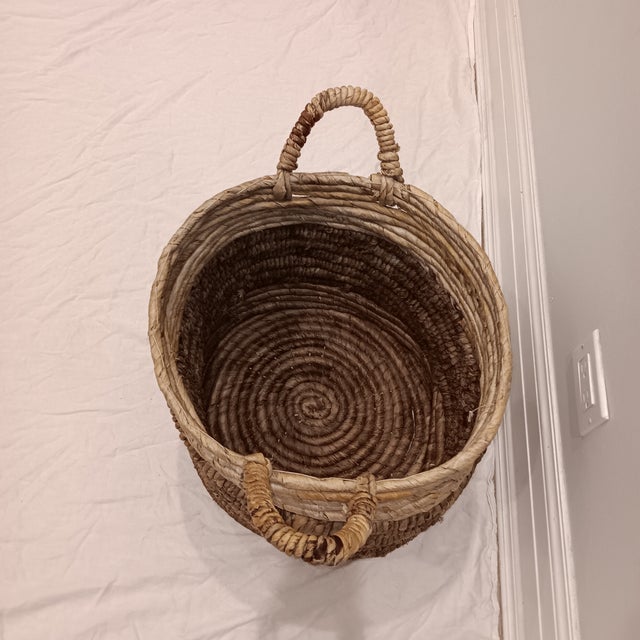 Textile Large French Country Handwoven Rush Firewood Holder/Fireplace Basket For Sale - Image 7 of 10