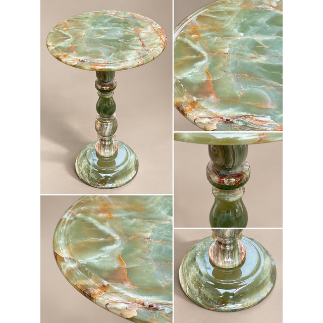 Handcrafted Green Onyx Pedestal Table – Natural Stone Round Accent & Side Table For Sale - Image 10 of 10