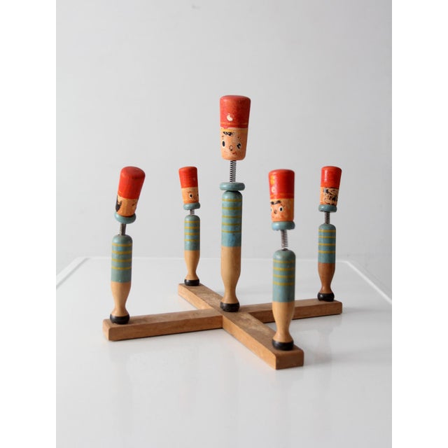 Mid-Century Japanese Wooden Bobblehead Toy Sculpture For Sale - Image 12 of 17