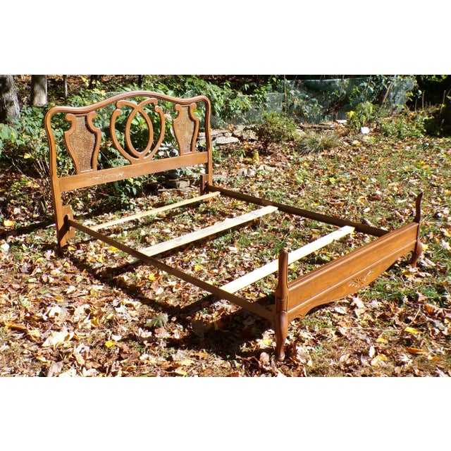 Vintage French Provincial French Country Style Cane Walnut Full Double Bed Frame For Sale - Image 4 of 12