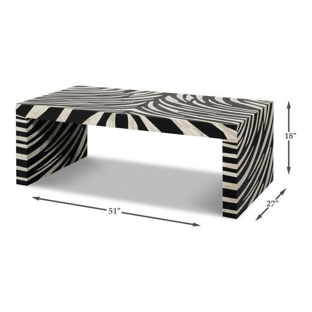 Zebra Striped Bone Inlay Coffee Table with Waterfall Ends For Sale - Image 13 of 13
