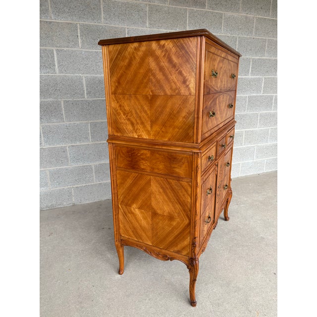 Rococo Antique French Rococo Style Inlaid 7 Drawer High Chest - Dresser For Sale - Image 3 of 11