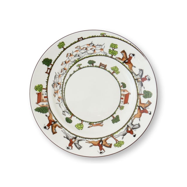 Charming set of four vintage English Staffordshire luncheon plates, each featuring a traditional hunting scene with...