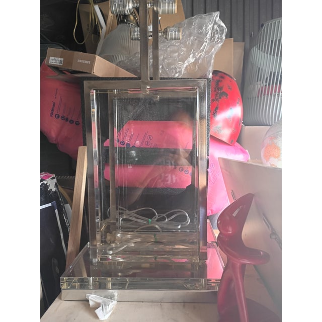 Contemporary Elegant Crystal Slab Lamps by Global Views a Pair For Sale - Image 13 of 14