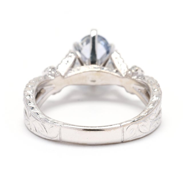 1.35ctw Sapphire and Diamond Engagement Ring, 14k White Gold, Ring Size 5 For Sale - Image 4 of 8