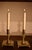 Early pair of brass candlesticks, circa 1690 of Spanish or Dutch origin. The baluster stem is above a ring, centering on a...
