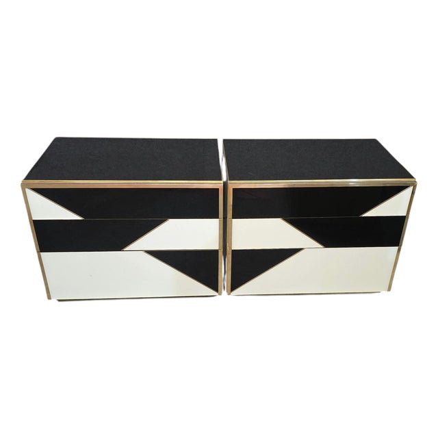 Geometric Nightstands in Birch Wood with Glass and Brass from Justfurnituress SRL, Set of 2 For Sale