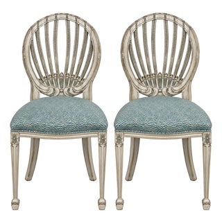 Mid-Century Italian Side Chairs W/ Swedish Gustavian Styling Faux Chintz - Pair For Sale