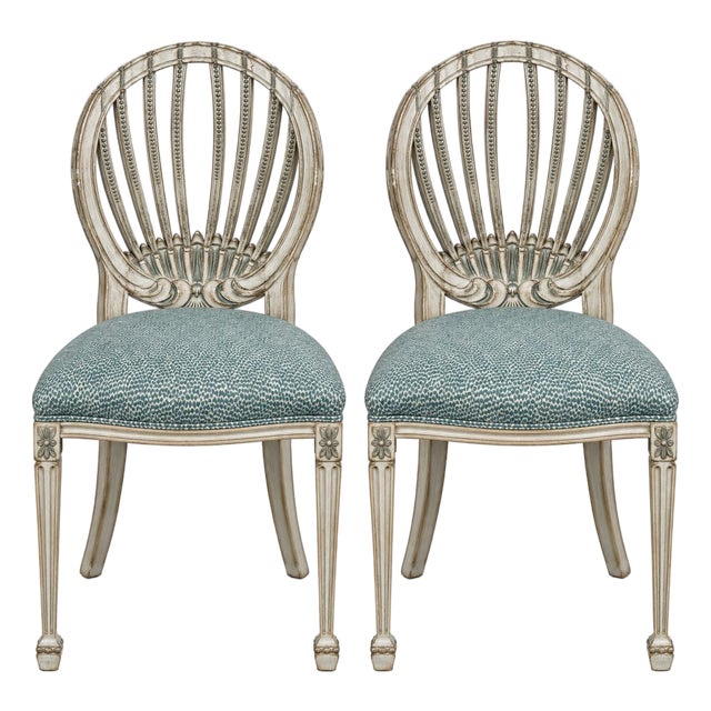 Mid-Century Italian Side Chairs W/ Swedish Gustavian Styling Faux Chintz - Pair For Sale