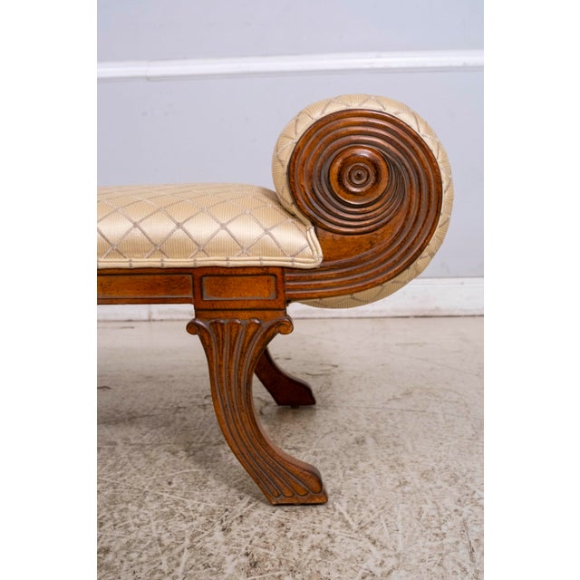 Textile Grecian Regency Style Roll Arm Upholstered Bench For Sale - Image 7 of 12