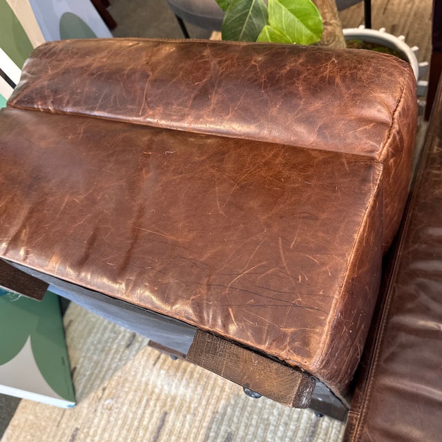 Brown Restoration Hardware Maxwell Brompton Leather Ottoman, Cocoa For Sale - Image 8 of 12