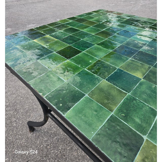 Green Extra Large Moroccan Tamegrout Green Mosaic Table — Square Tile Design For Sale - Image 8 of 12