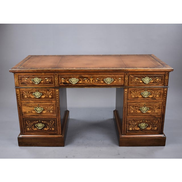 19th Century Victorian English Rosewood & Marquetry Writing Table For Sale - Image 13 of 14