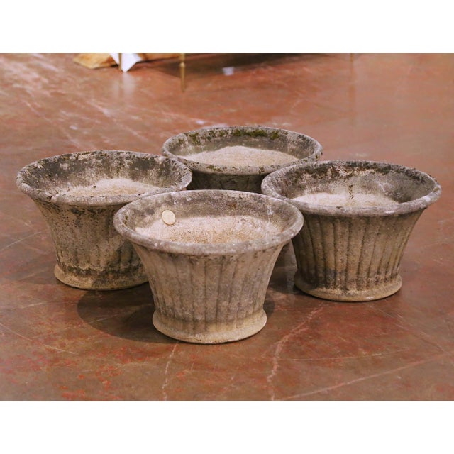 Stone 19th C. French Cast Stone Weathered Garden Planters From Normandy, Set of 4 For Sale - Image 7 of 9