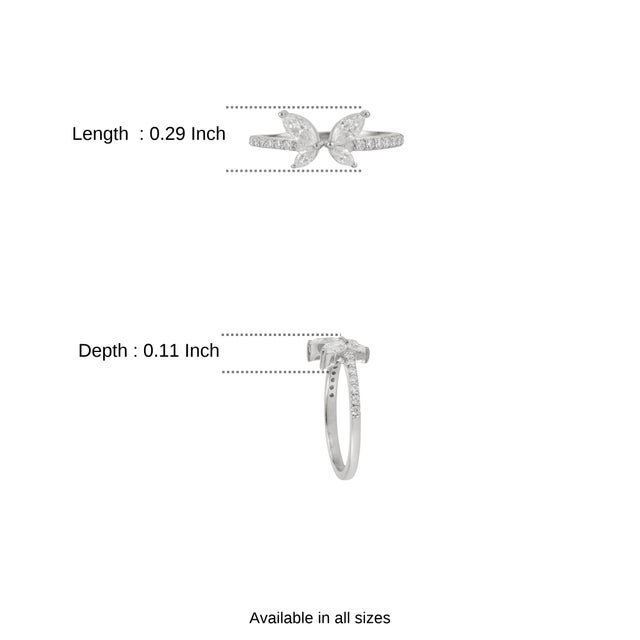 Four Stone Marquise Cut Moissanite Butterfly Cocktail Ring in 925 Silver Size 6 For Sale - Image 12 of 15