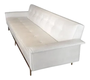 Large Brass Based Edward Wormley Dunbar Style White Couch