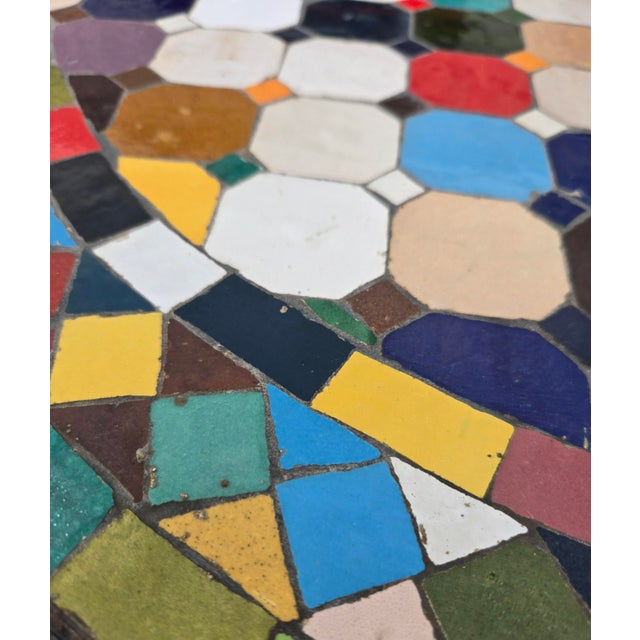 32” Colorful Handcrafted Moroccan Mosaic Table / Patchwork Style For Sale - Image 4 of 7