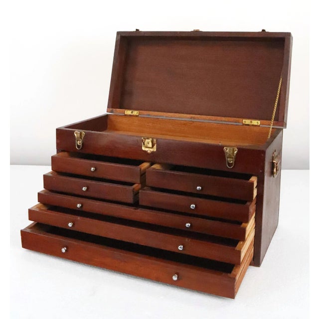 Traditional Antique Mahogany Tool Chest With Key & Self Locking Front For Sale - Image 3 of 15