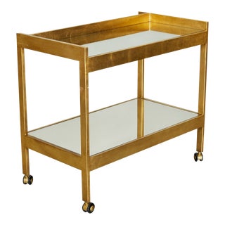 Contemporary Gold Leaf Bar Cart With Two Mirrored Shelves For Sale